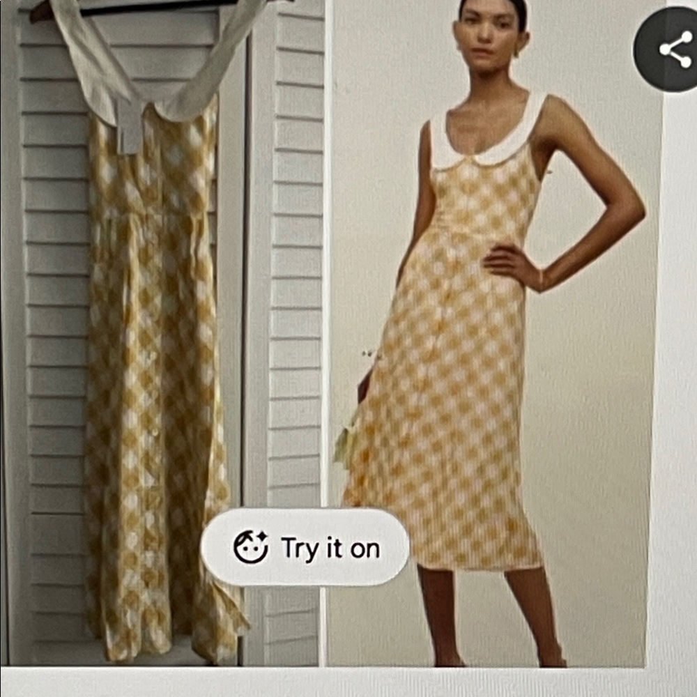 Reformation Yellow Check Midi Dress